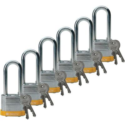 Brady, Vorhängeschloss, laminiertes Stahlvorhängeschloss, Gelb, Stahlbügel, 50 mm Bügelhöhe, Bügeldurchmesser 7 mm ( Brady, Vorhängeschloss, laminiertes Stahlvorhängeschloss, Gelb, Stahlbügel, 50 mm Bügelhöhe, Bügeldurchmesser 7 mm (