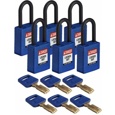 Brady, Vorhängeschloss, Safekey Nylon-Sicherheitsschloss mit Nylonbügel, Blau, 38 mm Bügelhöhe, 6.4 mm Bügeldurchmes Brady, Vorhängeschloss, Safekey Nylon-Sicherheitsschloss mit Nylonbügel, Blau, 38 mm Bügelhöhe, 6.4 mm Bügeldurchmes
