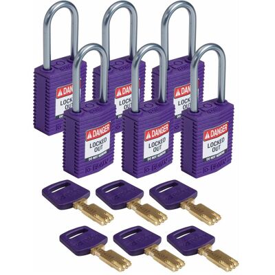 Brady, Vorhängeschloss, Safekey Kompaktes Nylon-Sicherheitsschloss mit Aluminiumbügel, Violett, 38 mm Bügelhöhe, 4.7 Brady, Vorhängeschloss, Safekey Kompaktes Nylon-Sicherheitsschloss mit Aluminiumbügel, Violett, 38 mm Bügelhöhe, 4.7
