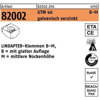 Lindapter, Zubehör Befestigungstechnik, Klemmen R 82002 GTW 40 MM 8 / 4,0 galvanisch verzinkt Lindapter, Zubehör Befestigungstechnik, Klemmen R 82002 GTW 40 MM 8 / 4,0 galvanisch verzinkt