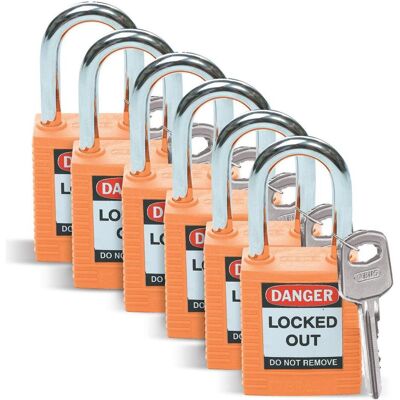 Brady, Vorhängeschloss, Standard Sicherheitsschloss mit Stahlbügel, Orange, 38mm Bügelhöhe, 6,5mm Bügeldurchmesser ( Brady, Vorhängeschloss, Standard Sicherheitsschloss mit Stahlbügel, Orange, 38mm Bügelhöhe, 6,5mm Bügeldurchmesser (