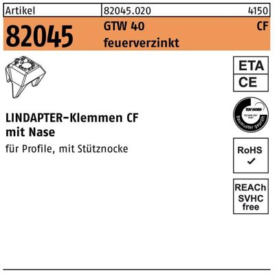 Lindapter, Zubehör Befestigungstechnik, Klemme R 82045 GTW 40 CF M12 Sphäroguß feuerverz. 1 Stück Lindapter, Zubehör Befestigungstechnik, Klemme R 82045 GTW 40 CF M12 Sphäroguß feuerverz. 1 Stück