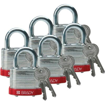 Brady, Vorhängeschloss, laminiertes Stahlvorhängeschloss, Rot, Stahlbügel, 20 mm Bügelhöhe, Bügeldurchmesser 7 mm (K Brady, Vorhängeschloss, laminiertes Stahlvorhängeschloss, Rot, Stahlbügel, 20 mm Bügelhöhe, Bügeldurchmesser 7 mm (K
