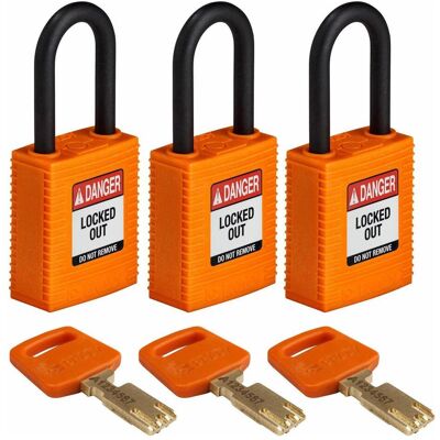 Brady, Vorhängeschloss, Safekey Nylon-Sicherheitsschloss mit Nylonbügel, Orange, 38 mm Bügelhöhe, 6.4 mm Bügeldurchm Brady, Vorhängeschloss, Safekey Nylon-Sicherheitsschloss mit Nylonbügel, Orange, 38 mm Bügelhöhe, 6.4 mm Bügeldurchm