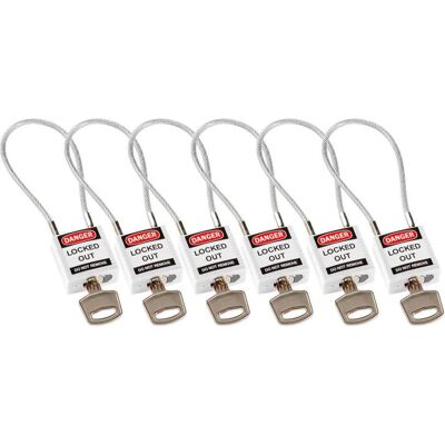 Brady, Vorhängeschloss, kompaktes Sicherheitsschloss Nylon mit Kabelbügel, Weiss, 200mm Kabellänge, 4,7mm PVC-beschic Brady, Vorhängeschloss, kompaktes Sicherheitsschloss Nylon mit Kabelbügel, Weiss, 200mm Kabellänge, 4,7mm PVC-beschic