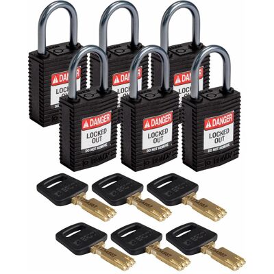 Brady, Vorhängeschloss, Safekey Kompaktes Nylon-Sicherheitsschloss mit Aluminiumbügel, Schwarz, 25 mm Bügelhöhe, 4.7 Brady, Vorhängeschloss, Safekey Kompaktes Nylon-Sicherheitsschloss mit Aluminiumbügel, Schwarz, 25 mm Bügelhöhe, 4.7