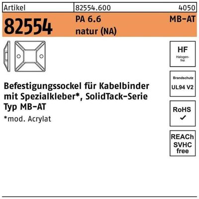 HellermannTyton, Kabelbinder, Befestigungssockel R 82554 5,4 - 28 x 28 Polyamid 6.6 naturfarben (Befestigungsschlaufen, 28 mm, 100 Stk.) HellermannTyton, Kabelbinder, Befestigungssockel R 82554 5,4 - 28 x 28 Polyamid 6.6 naturfarben (Befestigungsschlaufen, 28 mm, 100 Stk.)