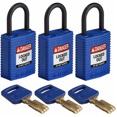 Brady, Vorhängeschloss, Safekey Kompaktes Nylon-Sicherheitsschloss mit Nylonbügel, Blau, 25 mm Bügelhöhe, 4.3 mm Büg Brady, Vorhängeschloss, Safekey Kompaktes Nylon-Sicherheitsschloss mit Nylonbügel, Blau, 25 mm Bügelhöhe, 4.3 mm Büg