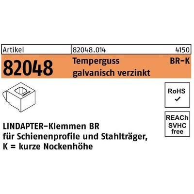 Lindapter, Zubehör Befestigungstechnik, Klemme R 82048 GTW 40 BR 20 / 7,0 Temperguss galvanisch verzinkt Lindapter, Zubehör Befestigungstechnik, Klemme R 82048 GTW 40 BR 20 / 7,0 Temperguss galvanisch verzinkt