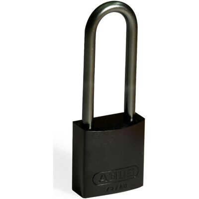 Brady, Vorhängeschloss, Aluminiumvorhängeschloss, Schwarz, 75mm Bügelhöhe, Bügel aus Aluminium, Bügeldurchmesser 6,5 Brady, Vorhängeschloss, Aluminiumvorhängeschloss, Schwarz, 75mm Bügelhöhe, Bügel aus Aluminium, Bügeldurchmesser 6,5