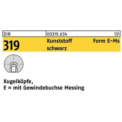 Türgriff + Türgarnitur, Kugelknopf DIN 319 Form E 16 M 4 Kunststoff schwarz Messingbuchse Türgriff + Türgarnitur, Kugelknopf DIN 319 Form E 16 M 4 Kunststoff schwarz Messingbuchse