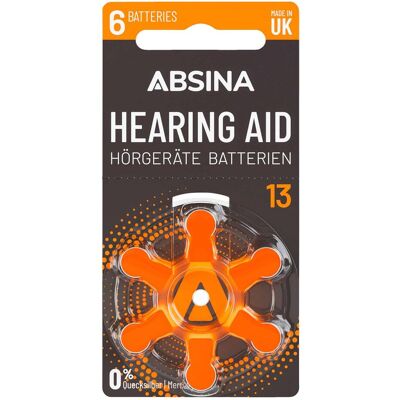 Absina ZA13/PR48 Batterie - Zink-Luft Nicht aufladbar für Hörgeräte Absina ZA13/PR48 Batterie - Zink-Luft Nicht aufladbar für Hörgeräte
