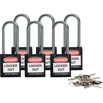 Brady, Vorhängeschloss, kompaktes Sicherheitsschloss Nylon, Schwarz, 50mm Bügelhöhe, 4,7mm Aluminium-Schliessbügel (K Brady, Vorhängeschloss, kompaktes Sicherheitsschloss Nylon, Schwarz, 50mm Bügelhöhe, 4,7mm Aluminium-Schliessbügel (K