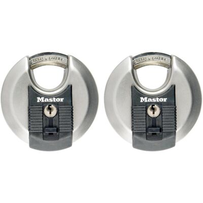 Master Lock, Vorhängeschloss, 70 mm breites Excell Disc Schloss aus Edelstahl mit verdecktem Bgel 2er-Pack Master Lock, Vorhängeschloss, 70 mm breites Excell Disc Schloss aus Edelstahl mit verdecktem Bgel 2er-Pack