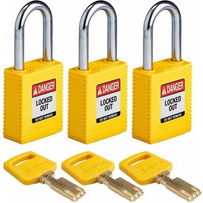 Brady, Vorhängeschloss, Safekey Nylon-Sicherheitsschloss mit Stahlbügel, Gelb, 38 mm Bügelhöhe, 6.4 mm Bügeldurchmes Brady, Vorhängeschloss, Safekey Nylon-Sicherheitsschloss mit Stahlbügel, Gelb, 38 mm Bügelhöhe, 6.4 mm Bügeldurchmes