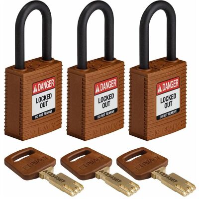 Brady, Vorhängeschloss, Safekey Nylon-Sicherheitsschloss mit Nylonbügel, Braun, 38 mm Bügelhöhe, 6.4 mm Bügeldurchme Brady, Vorhängeschloss, Safekey Nylon-Sicherheitsschloss mit Nylonbügel, Braun, 38 mm Bügelhöhe, 6.4 mm Bügeldurchme