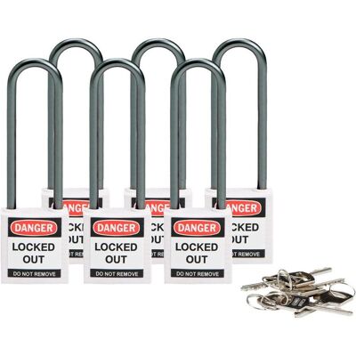 Brady, Vorhängeschloss, kompaktes Sicherheitsschloss Nylon, Weiss, 75mm Bügelhöhe, 4,7mm Aluminium-Schliessbügel (Keye Brady, Vorhängeschloss, kompaktes Sicherheitsschloss Nylon, Weiss, 75mm Bügelhöhe, 4,7mm Aluminium-Schliessbügel (Keye