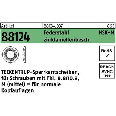 Teckentrup, Muttern + Unterlegscheiben, Sperrkantscheibe R 88124 NSK-M 5 Federstahl zinklamellenbeschichtet (M5) Teckentrup, Muttern + Unterlegscheiben, Sperrkantscheibe R 88124 NSK-M 5 Federstahl zinklamellenbeschichtet (M5)