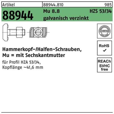 Halfen, Schrauben, Hammerkopfschraube R 88944 6-kantmutter M 16 x 60 Mu 8.8 galvanisch verzinkt (25 Schrauben pro Stück) Halfen, Schrauben, Hammerkopfschraube R 88944 6-kantmutter M 16 x 60 Mu 8.8 galvanisch verzinkt (25 Schrauben pro Stück)