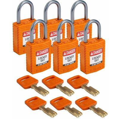 Brady, Vorhängeschloss, Safekey Kompaktes Nylon-Sicherheitsschloss mit Aluminiumbügel, Orange, 25 mm Bügelhöhe, 4.7 Brady, Vorhängeschloss, Safekey Kompaktes Nylon-Sicherheitsschloss mit Aluminiumbügel, Orange, 25 mm Bügelhöhe, 4.7
