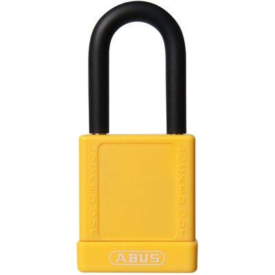 Brady, Vorhängeschloss, Hochsicherheitsschloss, Aluminiumschloss mit Nylonschutz, mit Stahlbügel, Gelb, 38mm Bügelhö Brady, Vorhängeschloss, Hochsicherheitsschloss, Aluminiumschloss mit Nylonschutz, mit Stahlbügel, Gelb, 38mm Bügelhö