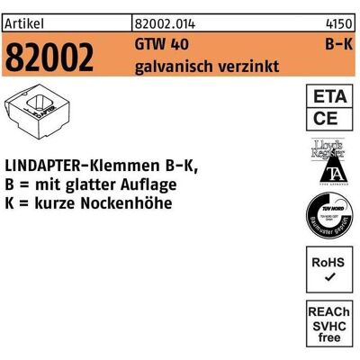 Lindapter, Zubehör Befestigungstechnik, Klemmen R 82002 GTW 40 KM 10 / 4,0 galvanisch verzinkt Lindapter, Zubehör Befestigungstechnik, Klemmen R 82002 GTW 40 KM 10 / 4,0 galvanisch verzinkt