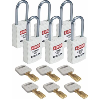 Brady, Vorhängeschloss, Safekey Kompaktes Nylon-Sicherheitsschloss mit Aluminiumbügel, Weiss, 38 mm Bügelhöhe, 4.7 mm Brady, Vorhängeschloss, Safekey Kompaktes Nylon-Sicherheitsschloss mit Aluminiumbügel, Weiss, 38 mm Bügelhöhe, 4.7 mm