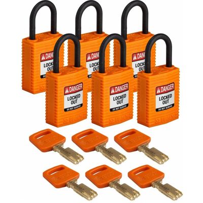 Brady, Vorhängeschloss, Safekey Kompaktes Nylon-Sicherheitsschloss mit Nylonbügel, Orange, 25 mm Bügelhöhe, 4.3 mm B Brady, Vorhängeschloss, Safekey Kompaktes Nylon-Sicherheitsschloss mit Nylonbügel, Orange, 25 mm Bügelhöhe, 4.3 mm B