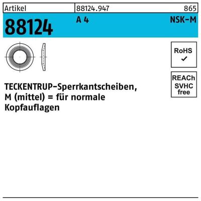 Teckentrup, Muttern + Unterlegscheiben, Sperrkantscheibe R 88124 NSK-M 6 A 4 (M6) Teckentrup, Muttern + Unterlegscheiben, Sperrkantscheibe R 88124 NSK-M 6 A 4 (M6)