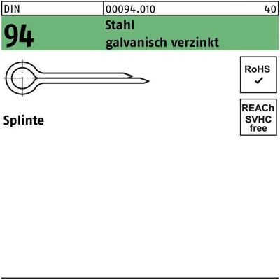 Reyher, Meissel, Splinte DIN 94/ISO 1234 2,5 x 20 Stahl galvanisch verzinkt Reyher, Meissel, Splinte DIN 94/ISO 1234 2,5 x 20 Stahl galvanisch verzinkt