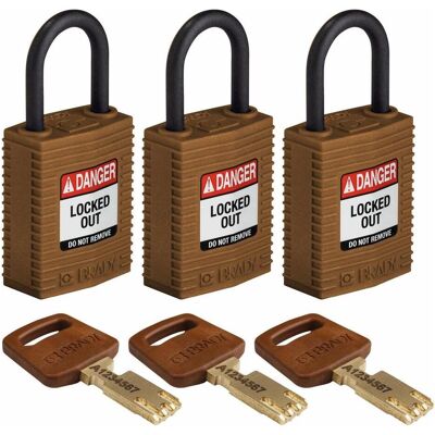 Brady, Vorhängeschloss, Safekey Kompaktes Nylon-Sicherheitsschloss mit Nylonbügel, Braun, 25 mm Bügelhöhe, 4.3 mm Bü Brady, Vorhängeschloss, Safekey Kompaktes Nylon-Sicherheitsschloss mit Nylonbügel, Braun, 25 mm Bügelhöhe, 4.3 mm Bü