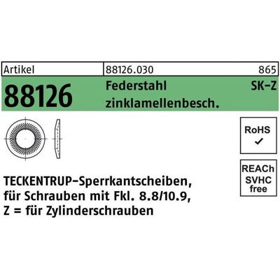 Teckentrup, Muttern + Unterlegscheiben, Sperrkantscheibe R 88126 Z 16x24,6x2,5 Federstahl zinklamellenbeschichtet Teckentrup, Muttern + Unterlegscheiben, Sperrkantscheibe R 88126 Z 16x24,6x2,5 Federstahl zinklamellenbeschichtet