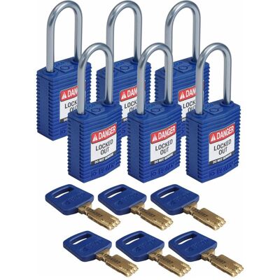 Brady, Vorhängeschloss, Safekey Kompaktes Nylon-Sicherheitsschloss mit Aluminiumbügel, Blau, 38 mm Bügelhöhe, 4.7 mm Brady, Vorhängeschloss, Safekey Kompaktes Nylon-Sicherheitsschloss mit Aluminiumbügel, Blau, 38 mm Bügelhöhe, 4.7 mm