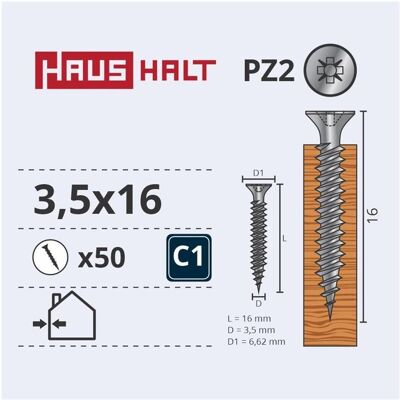 Haushalt, Dübel, CHIPBOARD SCREW 3.5X16 WHT ZP 50PCS G1 (50 Stk.) Haushalt, Dübel, CHIPBOARD SCREW 3.5X16 WHT ZP 50PCS G1 (50 Stk.)