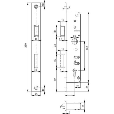 Roto, Türschloss + Schliesszylinder, Rohrrahmenschloss Flachstulp m. Falle u. Riegel 852, DM 35, verzinkt silber Roto, Türschloss + Schliesszylinder, Rohrrahmenschloss Flachstulp m. Falle u. Riegel 852, DM 35, verzinkt silber