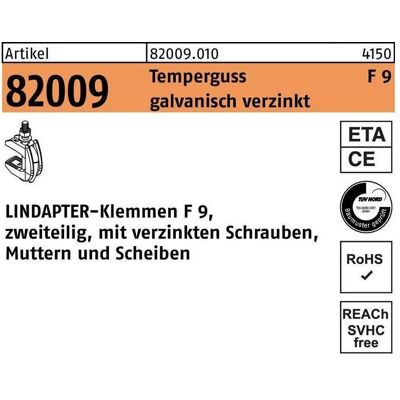 Lindapter, Zubehör Befestigungstechnik, Klemme R 82009 GTW 40 F 9 M 10 / 19 - 42 Temperguss galvanisch verzinkt Lindapter, Zubehör Befestigungstechnik, Klemme R 82009 GTW 40 F 9 M 10 / 19 - 42 Temperguss galvanisch verzinkt