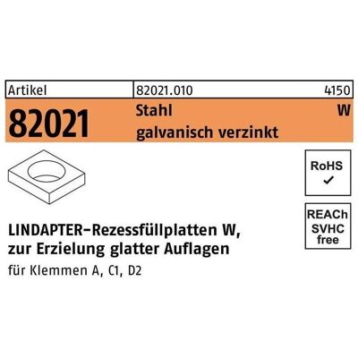 Lindapter, Zubehör Befestigungstechnik, Rezessfüllplatte R 82021 Form W W 12 / 6,5 Stahl galvanisch verzinkt Lindapter, Zubehör Befestigungstechnik, Rezessfüllplatte R 82021 Form W W 12 / 6,5 Stahl galvanisch verzinkt