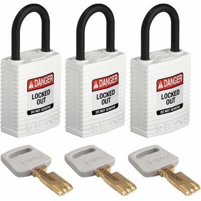 Brady, Vorhängeschloss, Safekey Kompaktes Nylon-Sicherheitsschloss mit Nylonbügel, Weiss, 25 mm Bügelhöhe, 4.3 mm Büg Brady, Vorhängeschloss, Safekey Kompaktes Nylon-Sicherheitsschloss mit Nylonbügel, Weiss, 25 mm Bügelhöhe, 4.3 mm Büg
