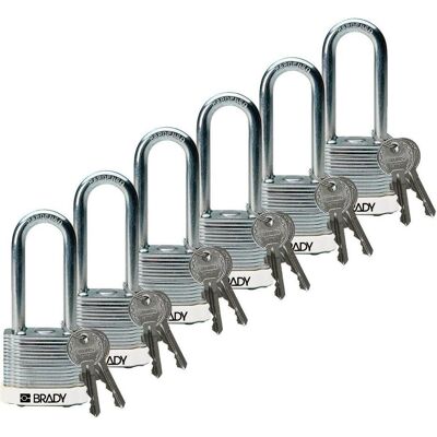 Brady, Vorhängeschloss, laminiertes Stahlvorhängeschloss, Weiss, Stahlbügel, 50 mm Bügelhöhe, Bügeldurchmesser 7 mm ( Brady, Vorhängeschloss, laminiertes Stahlvorhängeschloss, Weiss, Stahlbügel, 50 mm Bügelhöhe, Bügeldurchmesser 7 mm (