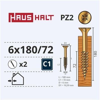Haushalt, Dübel, CHIPBOARD SCREW 6.0X180/72 YLW ZN 2PCS (2 Stk.) Haushalt, Dübel, CHIPBOARD SCREW 6.0X180/72 YLW ZN 2PCS (2 Stk.)
