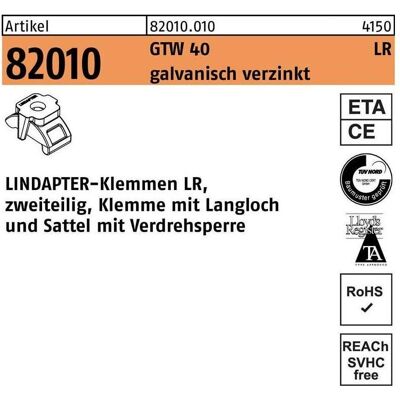 Lindapter, Zubehör Befestigungstechnik, Klemme R 82010 GTW 40 LR M 12 / 3 - 12 galvanisch verzinkt Lindapter, Zubehör Befestigungstechnik, Klemme R 82010 GTW 40 LR M 12 / 3 - 12 galvanisch verzinkt