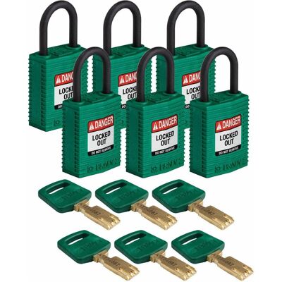 Brady, Vorhängeschloss, Safekey Kompaktes Nylon-Sicherheitsschloss mit Nylonbügel, Grün, 25 mm Bügelhöhe, 4.3 mm Büg Brady, Vorhängeschloss, Safekey Kompaktes Nylon-Sicherheitsschloss mit Nylonbügel, Grün, 25 mm Bügelhöhe, 4.3 mm Büg