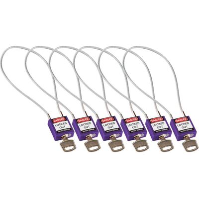 Brady, Vorhängeschloss, kompaktes Sicherheitsschloss Nylon mit Kabelbügel, Violett, 400mm Kabellänge, 4,7mm PVC-besc Brady, Vorhängeschloss, kompaktes Sicherheitsschloss Nylon mit Kabelbügel, Violett, 400mm Kabellänge, 4,7mm PVC-besc