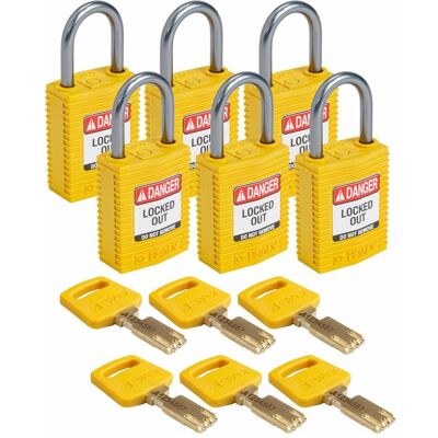 Brady, Vorhängeschloss, Safekey Kompaktes Nylon-Sicherheitsschloss mit Aluminiumbügel, Gelb, 25 mm Bügelhöhe, 4.7 mm Brady, Vorhängeschloss, Safekey Kompaktes Nylon-Sicherheitsschloss mit Aluminiumbügel, Gelb, 25 mm Bügelhöhe, 4.7 mm