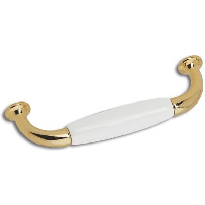 Estamp, Möbelgriff, Griff Dayton LA 96 mm, Breite 110 mm,Porzellan/ZN weiss/vergoldet Estamp, Möbelgriff, Griff Dayton LA 96 mm, Breite 110 mm,Porzellan/ZN weiss/vergoldet