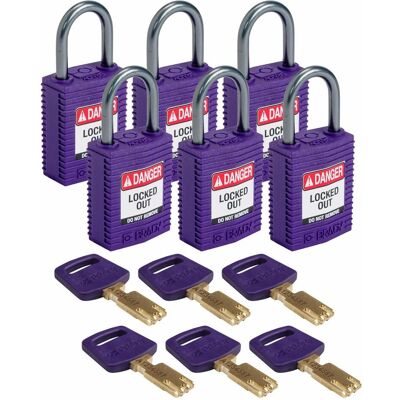 Brady, Vorhängeschloss, Safekey Kompaktes Nylon-Sicherheitsschloss mit Aluminiumbügel, Violett, 25 mm Bügelhöhe, 4.7 Brady, Vorhängeschloss, Safekey Kompaktes Nylon-Sicherheitsschloss mit Aluminiumbügel, Violett, 25 mm Bügelhöhe, 4.7
