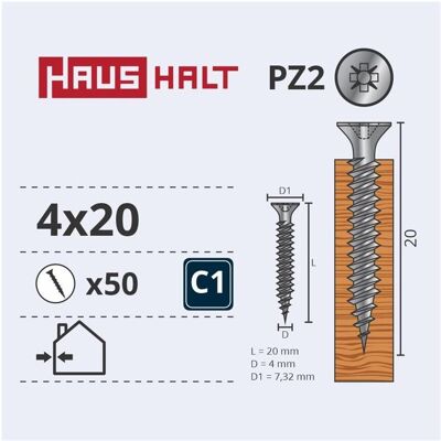 Haushalt, Dübel, CHIPBOARD SCREW 4.0X20 WHT ZP 50PCS G1 (50 Stk.) Haushalt, Dübel, CHIPBOARD SCREW 4.0X20 WHT ZP 50PCS G1 (50 Stk.)