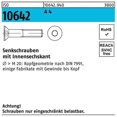Nobrand M12 X 30mm Innensechskant Edelstahl A4 Senkkopf Schraube – Schraube Nobrand M12 X 30mm Innensechskant Edelstahl A4 Senkkopf Schraube – Schraube