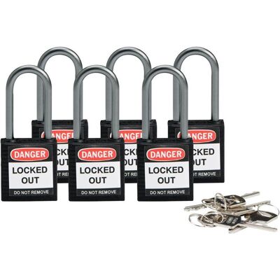 Brady, Vorhängeschloss, kompaktes Sicherheitsschloss Nylon, Schwarz, 38mm Bügelhöhe, 4,7mm Aluminium-Schliessbügel (K Brady, Vorhängeschloss, kompaktes Sicherheitsschloss Nylon, Schwarz, 38mm Bügelhöhe, 4,7mm Aluminium-Schliessbügel (K