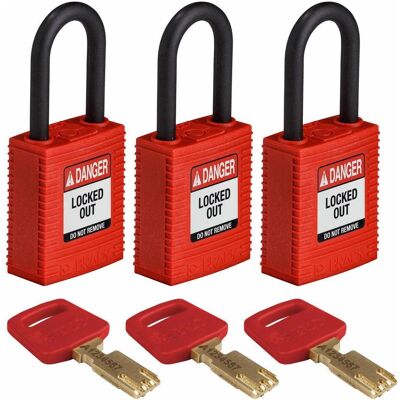 Brady, Vorhängeschloss, Safekey Nylon-Sicherheitsschloss mit Nylonbügel, Rot, 38 mm Bügelhöhe, 6.4 mm Bügeldurchmess Brady, Vorhängeschloss, Safekey Nylon-Sicherheitsschloss mit Nylonbügel, Rot, 38 mm Bügelhöhe, 6.4 mm Bügeldurchmess